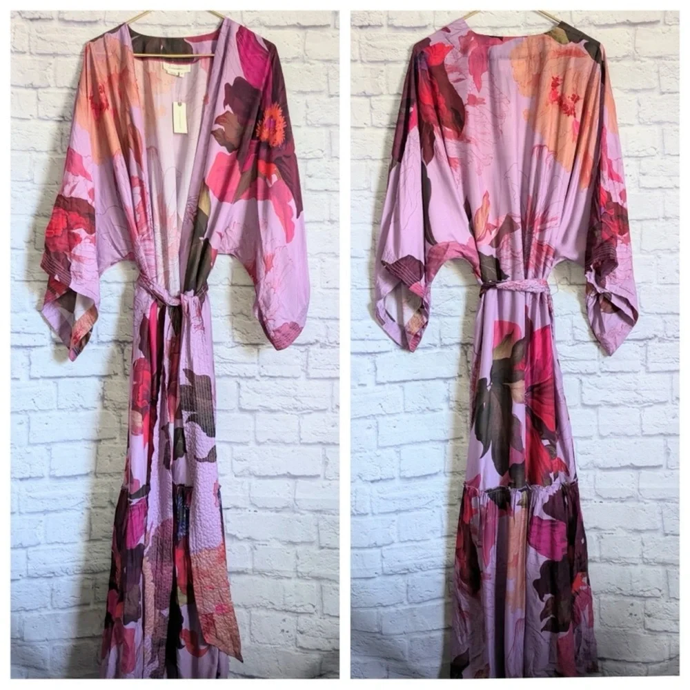 Anthropologie Purple and Pink Floral Robe - Picture 3 of 8